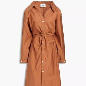 NANUSHKA Midi Shirt Dress Size L Twisted Front Split Hem Collared NEW